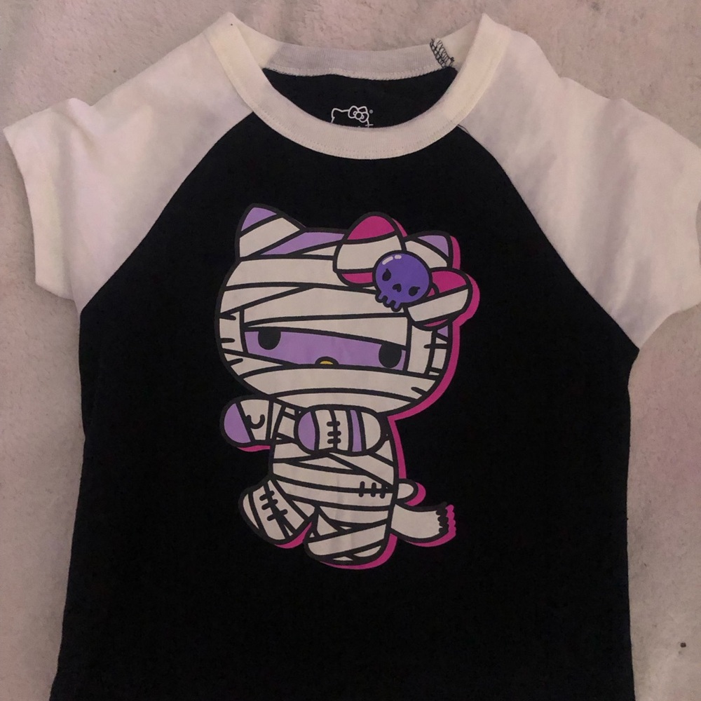 cute mummy hello kitty halloween kids short sleeve top (glows in the dark)